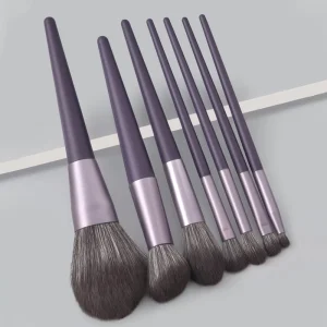 OEM ODM Customizable Professional Cute 7pcs Brown Aluminum Ferrule Travel Makeup Set Flat Handle Foundation Powder Concealer Eye