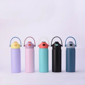 OEM ODM Stainless Steel Straw Water Bottle with Portable Handle Wide Mouth Double Wall Vacuum Thermos for Gym Hiking