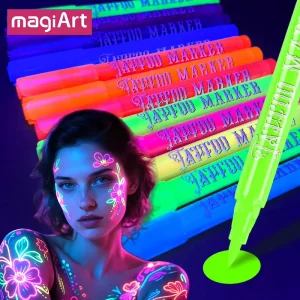 OEM ODM UV Tattoo Markers 12 Colors Neon Body & Face Paint Quick Dry Easy Apply Skin-Safe Adults Kids Halloween Temporary
