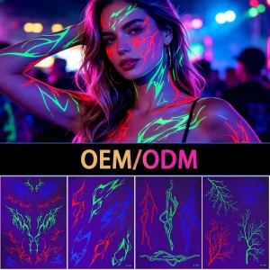 OEM ODM Waterproof Luminous Temporary Tattoo, Gothic Thorn Butterfly Design, Neon Glow Tattoo for Festival and Cosplay