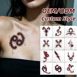 OEM ODM Waterproof Temporary Tattoo 12 Zodiac Symbols Dark Lightning Fake Tattoo Sticker for Cosplay