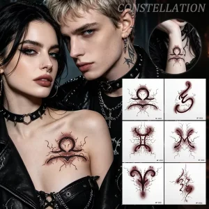OEM ODM Y2K Gothic Constellation Zodiac Sign Tribal Lightning Dark Aesthetic Waterproof Eco Friendly Face Temporary