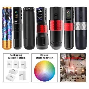 OEM Permanent Aluminum Tattoo Machine Lithium Rechargeable Battery Custom Color Screen Laser Logo Box Custom Shell Send Sample