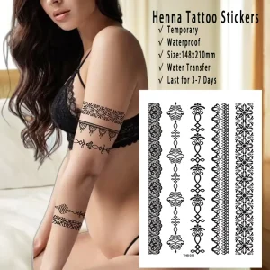 OEM Temporary Henna Tattoo Black Lace Hands Design Tattoos Waterproof Paper Tattoo Sticker for Women’s Body Art