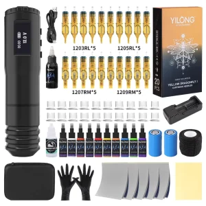 OF-108 Aluminum Alloy Rotary Tattoo Kit, Eyebrow Body Art Permanent Makeup Ink, Wireless