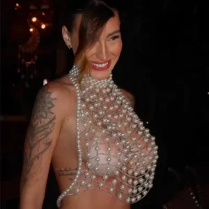 OJ Vintage Luxury Handmade Women Body Jewelry Sexy Multi layer Pearl Necklace Tassel Body Chain