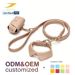 Oem High Quality Cute Bow Tie PU Pet Collar 3 in 1 Leash Combo With Waste Bag Dispenser Elegant Gold Fittings Walking Set