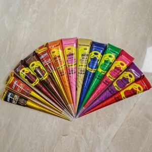 One Box of 12 Pcs Natural Maroon Black India Henna Paste Cones Plant Based 11 Shades Cream for Matte Finish Nail Paint