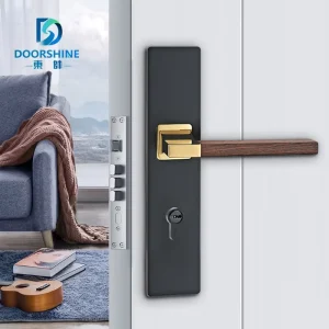 Online Luxury Aluminum Zinc Alloy Brass Manija De Puerta Madera Key Lock Panel Set for Home Privacy Interior Lever Door Handles