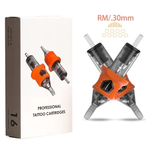 Orange Magnum Curved Long Taper RM 0.30mm Agujas De Tatuar Tattoo Needle Cartridge with Soft Silicon Needle Cover