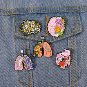 Organs Flower Enamel Pin Body Internal Heart Brain Lung Plant Butterfly Brooch Lapel Women Power Badge Medical Jewelry Punk Gift