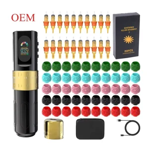 Original Professional Tattoo Machine Set Full Complete Tattoo Pen Kit with Bag Cartridges Permanent Feature for Artists