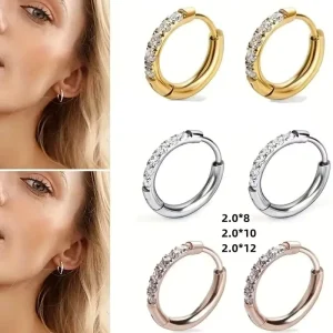 Orthodox Stainless Steel Bezel Set Zircon Jeweled Huggie Hoop Earrings Studs Cartilage Helix Piercing