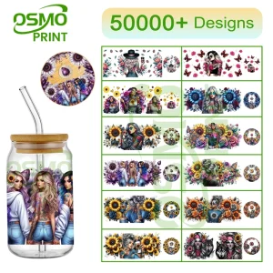 Osmo Factory Waterproof UV for Full Cup Wrap 16oz Lid Decals Set Sticker Tattoo Transfer Stickers for Tumblers Plastic