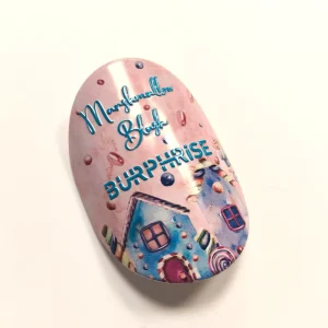 Oval Pink Candy House Watercolor Printed Embossed Blue Text Bottle Stickers Custom Perfume Labels