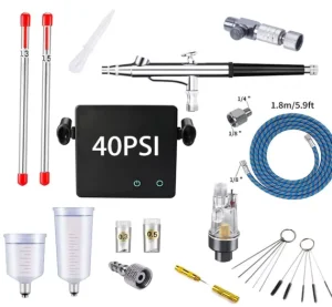 PAKISS Airbrush Kit with Compressor Dual Action High Pressure Air Brush Kit with Nozzle for Painting Nail Art Modeling