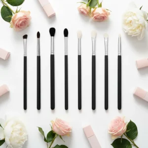 PBEC8 8-Piece Natural Hair Makeup Brush Set Wood Cropper Tube Handles for Eyeshadow Lip Liner Shaving