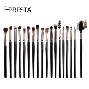 PDBE18 18pcs Vegan Synthetic Eye Makeup Brushes Durable Black Rose Gold Handle for Eyeshadow Blending & Brow