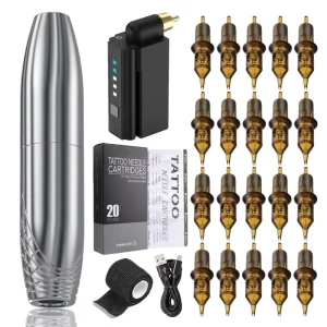PMU Professional Complete Rotary Tattoo Pen Wireless Power Supply Silicone Integrated Needle Tattoo Machine Full Kit for Beginners