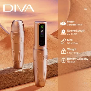 POPU Diva Adjustable Stroke PMU Machine Dermografo Wireless Tattoo Pen Machine with RCA Power Adapter