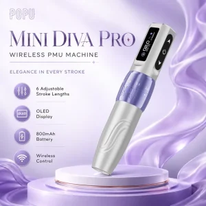 POPU Mini Diva Pro Wireless PMU Machine Pen 2V Start-Up 6 Adjustable Strokes 2.0-3.5mm OLED for Eyebrow Eyeliner Lip