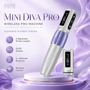 POPU Mini Diva Pro Wireless PMU Machine Pen with 2x800mAh Batteries 2V Start-Up 6 Adjustable Strokes OLED for Brow Eyeliner Lip