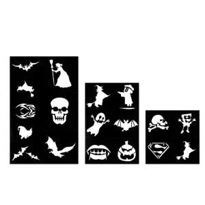 PVC Face Body Paint Stencils for Kids Reusable Adhesive Black 8x8cm Temporary Tattoos Glitter Design Birthday Halloween