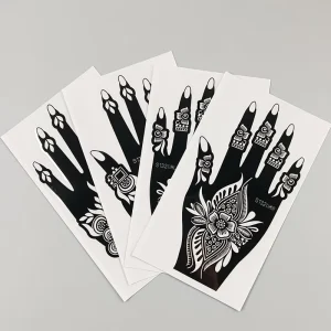 PVC Full Hand Henna Tattoo Stencils Waterproof Hollow Flower Reusable Templates DIY Hand Art Painting Stickers for Festival
