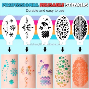 Paisley Flower Follage Mehndi Custom Princess Reusable Face Painting Stencils Set for Kids Festivals Body Art
