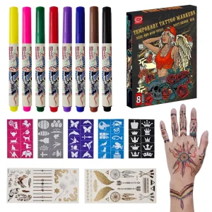 Party Temporary Tattoo Pen with Stencils Beginner’s Skin Painting Body Graffiti Easy to Clean Skin Painting Pens