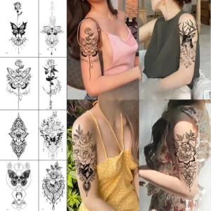 Pattern Artificial Butterfly Tattoo Sticker Custom for Women and Girls Water Transfer Temporary Deer Rose Flower Tattoo