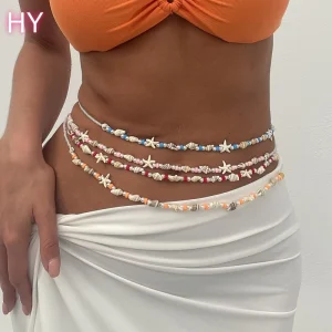 Pearl Beaded Waist Chain Oceans Adjustable Body Decorations Sexy Belly Chain Waist Accessories for Women Beach Jewelry