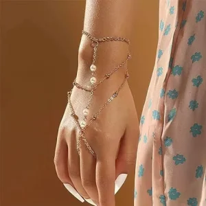Pearl Beads Hand Chain Bracelet Fashion Jewelry Non Tarnish 18K Gold Plated Layered Slave Bracelets for Women