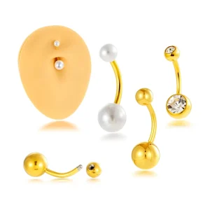 Pearl Zircon Ball Back Navel Piercing Jewelry, Waterproof Stainless Steel, Externally Threaded Belly Button Ring