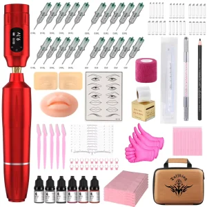 Permanent Makeup Kit for Eyebrow Hairstroke Lip Tint & Eyeliner Professional Tattoo Supplies for Beauty Salons