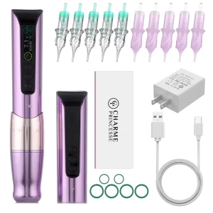 Disposable Adjustment Stroke Permanent Makeup Machine Kit 10 Pcs Cartridge High Speed Rechargeable for Eyebrows Lips Face