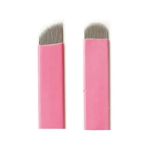 Permanent Makeup Pink Cover 0.15mm Pmu Tattoo Needles Curve Disposable Microblading Needles Eyebrow for Microblading Manual Pen