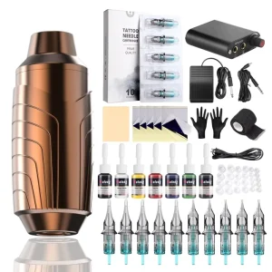 Permanent Makeup Short Machine Set Complete Tattoo Pen Kit Portable Aluminium Alloy 3.5mm Stroke Durable for Eyebrow Lips Body