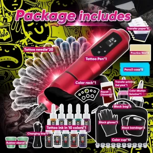 Permanent Tattoo Kit Professional Artist Stainless Steel 10000 RPM Wireless Lithium Battery Rechargeable Complete