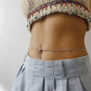 Personality Diamond Navel Nail Body Chain Sexy Rhinestone Fringe Chain Geometric Waist Chain Jewelry