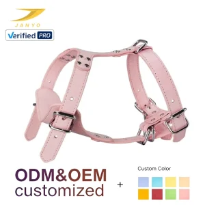 Personalized Custom Brand Logo Solid Genuine Leather Dog Harness Multi Adjustable Silver Metal Buckle Hardware Pet Harness
