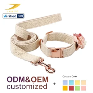 Pet Accessories Manufacturer Soft Breathable Lace Fabric Dog Collar Set Matching Removable Flower Ornament Rose Gold Snap Hook