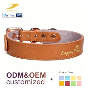 Pet Accessories OEM Custom Printed Logo Genuine Leather Dog Collar Leash Set Metal Buckle Waterproof Pet Supplies