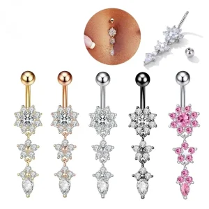 Piercing Jewelry Sparkling Crystal Rhinestone Silver Plated Punk Belly Button Ring Bell Water Drop Pendant Body Gifts Women