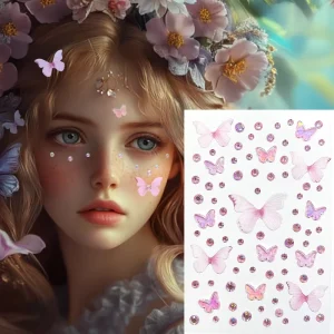 Pink Blue Green Purple Shiny Crystal Diamond Facial Decal Makeup Stickers Eye Face Glitter Gem Butterfly Fairy Face Stickers