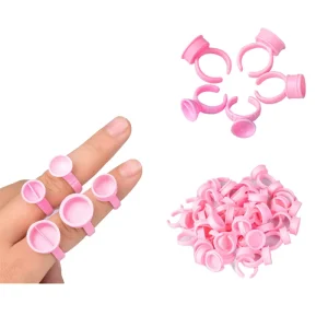 Pink Disposable Tattoo Ink Cups Medium Plastic Nail Art Glue Rings Holder Eyelash Extension Holder Rings Adhesive Pigment Holder