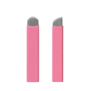 Pink PMU Permanent Makeup Microblading Pen Kit With Disposable .15 Slant 14F 18U Nano Blades and Tattoo Needle