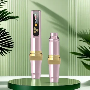 Pink Permanent MakeUp Wireless High Capacity Rechargeable Tattoo Pen Machine with Disposable Needles 4-12V 10000 RPM