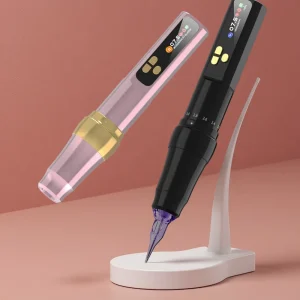 Pink Rotary Tattoo Machine Pen Rechargeable Wireless Permanent MakeUp Disposable Cartridge Needles