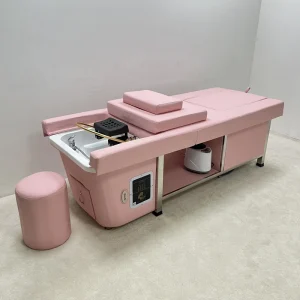 Pink Water Circulation Head Therapy Head Spa Shampoo Bed with Water Tank With Round Stool for Salon Furniture